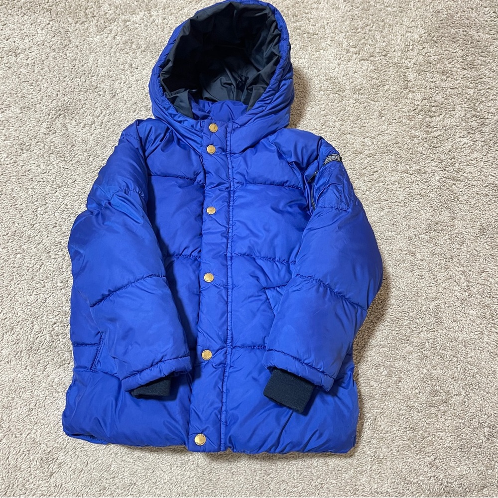 Zara Boy Blue Hooded Puffer Jacket with Gold Buttons